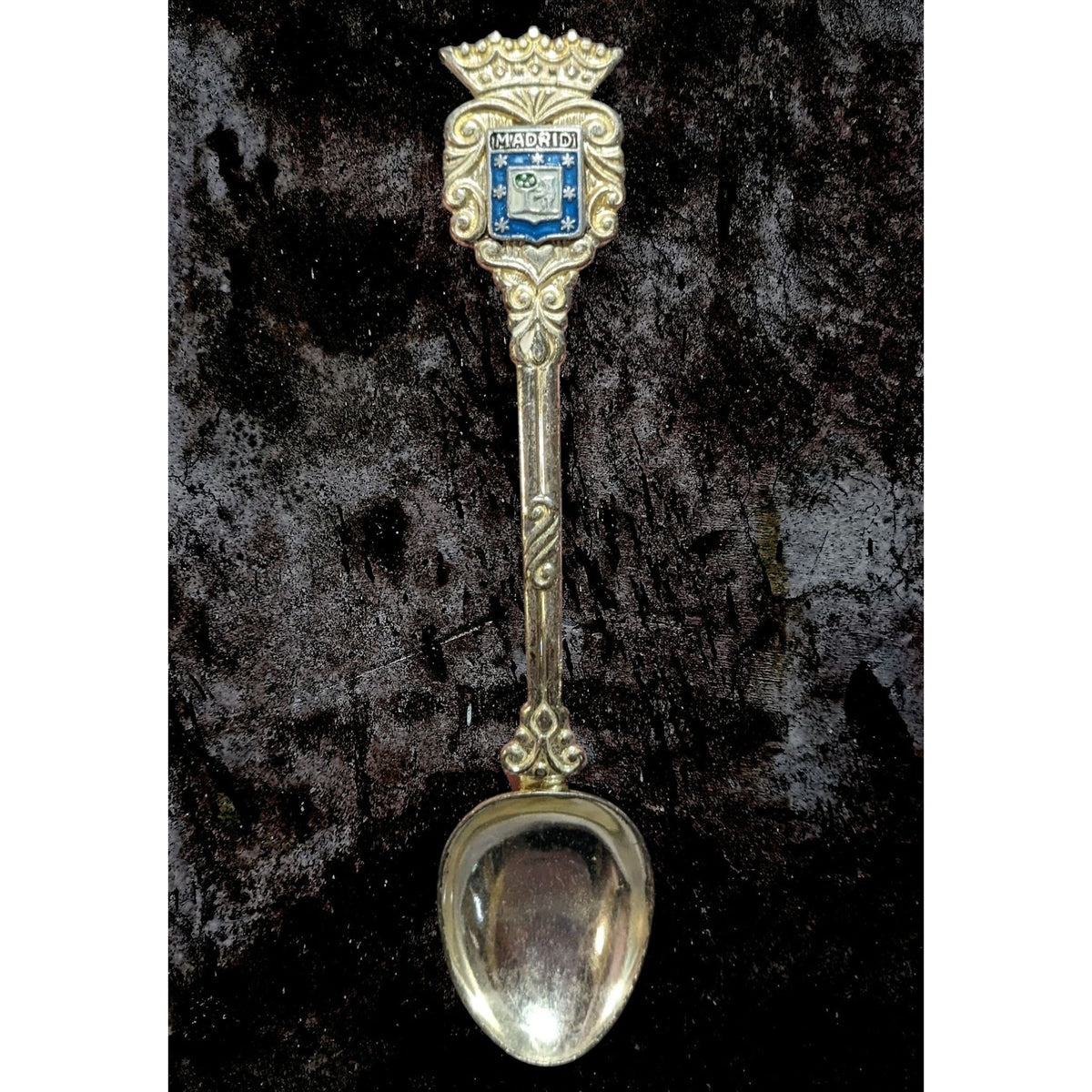Vintage Ornate Metal Gold Tone Madrid Spain Souvenir Spoon 4 3/4 Inch