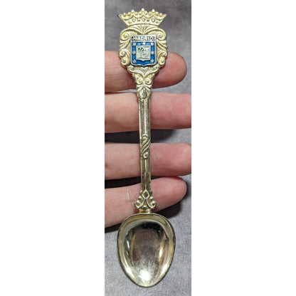 Vintage Ornate Metal Gold Tone Madrid Spain Souvenir Spoon 4 3/4 Inch