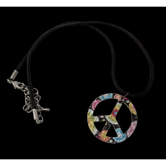 Rainbow Floral Hippie Peace Sign Pendant Necklace