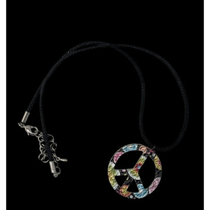 Rainbow Floral Hippie Peace Sign Pendant Necklace