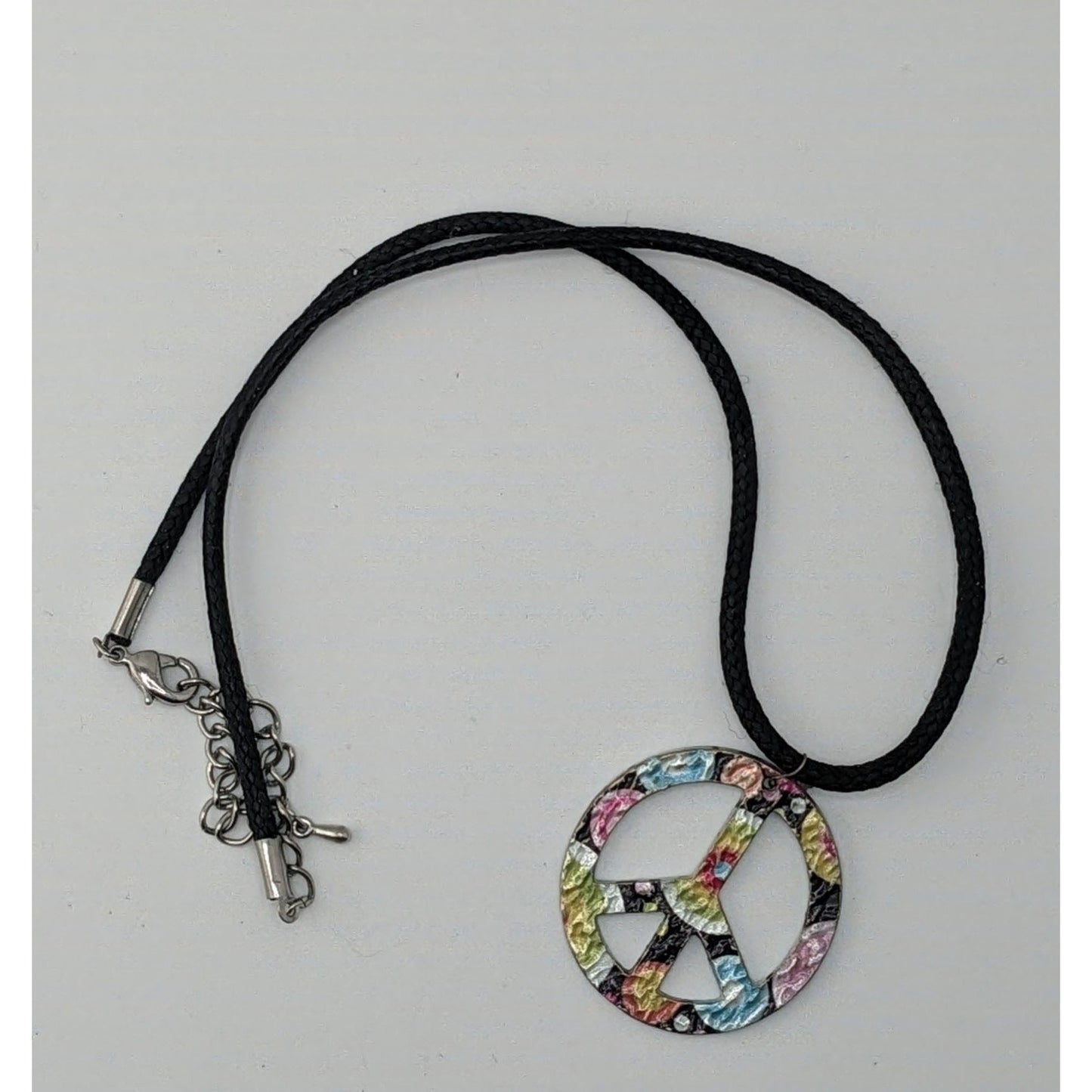 Rainbow Floral Hippie Peace Sign Pendant Necklace