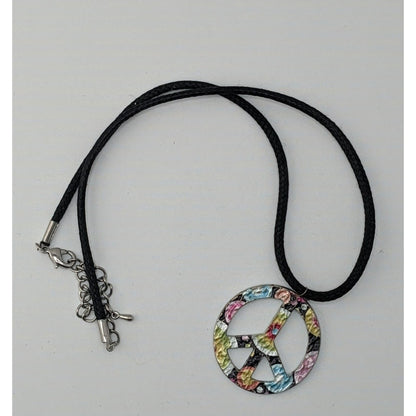 Rainbow Floral Hippie Peace Sign Pendant Necklace