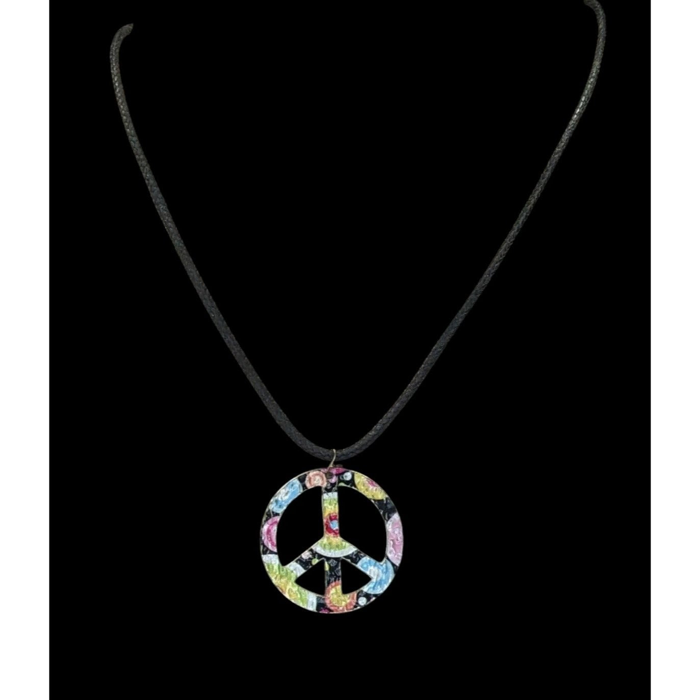 Rainbow Floral Hippie Peace Sign Pendant Necklace