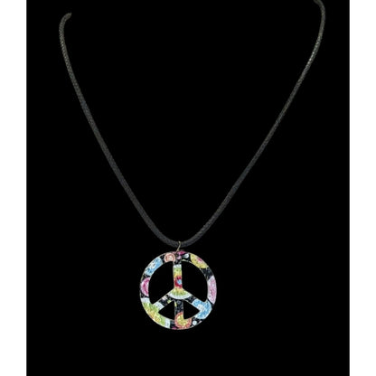 Rainbow Floral Hippie Peace Sign Pendant Necklace