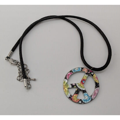 Rainbow Floral Hippie Peace Sign Pendant Necklace