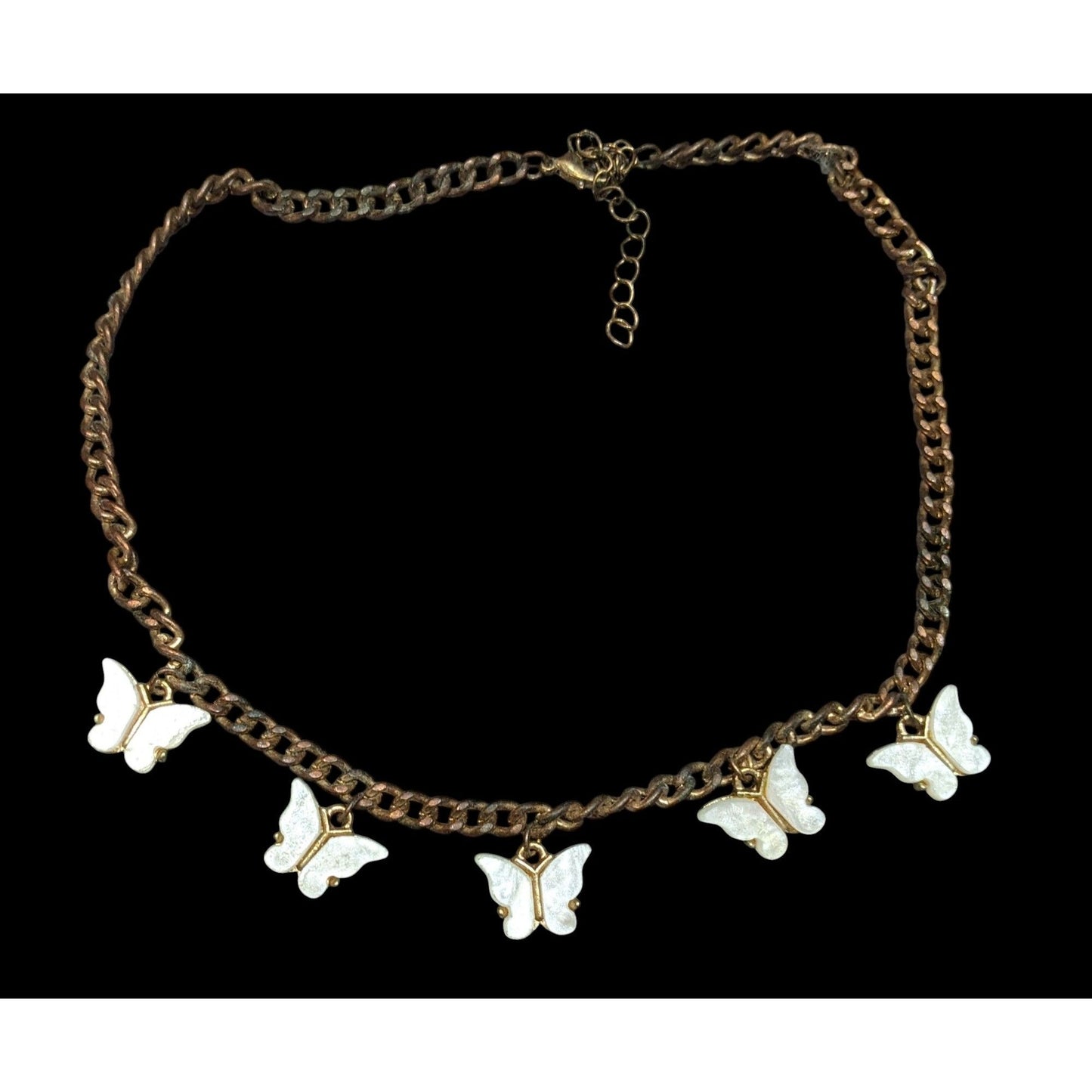 Fairycore Butterfly White And Antiqued Gold Tone Charm Necklace