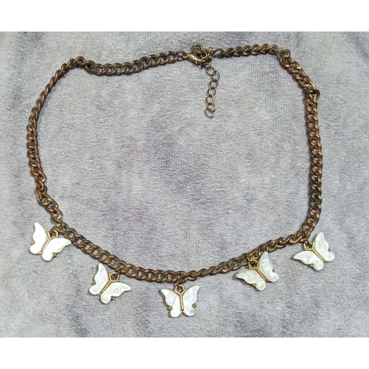 Fairycore Butterfly White And Antiqued Gold Tone Charm Necklace