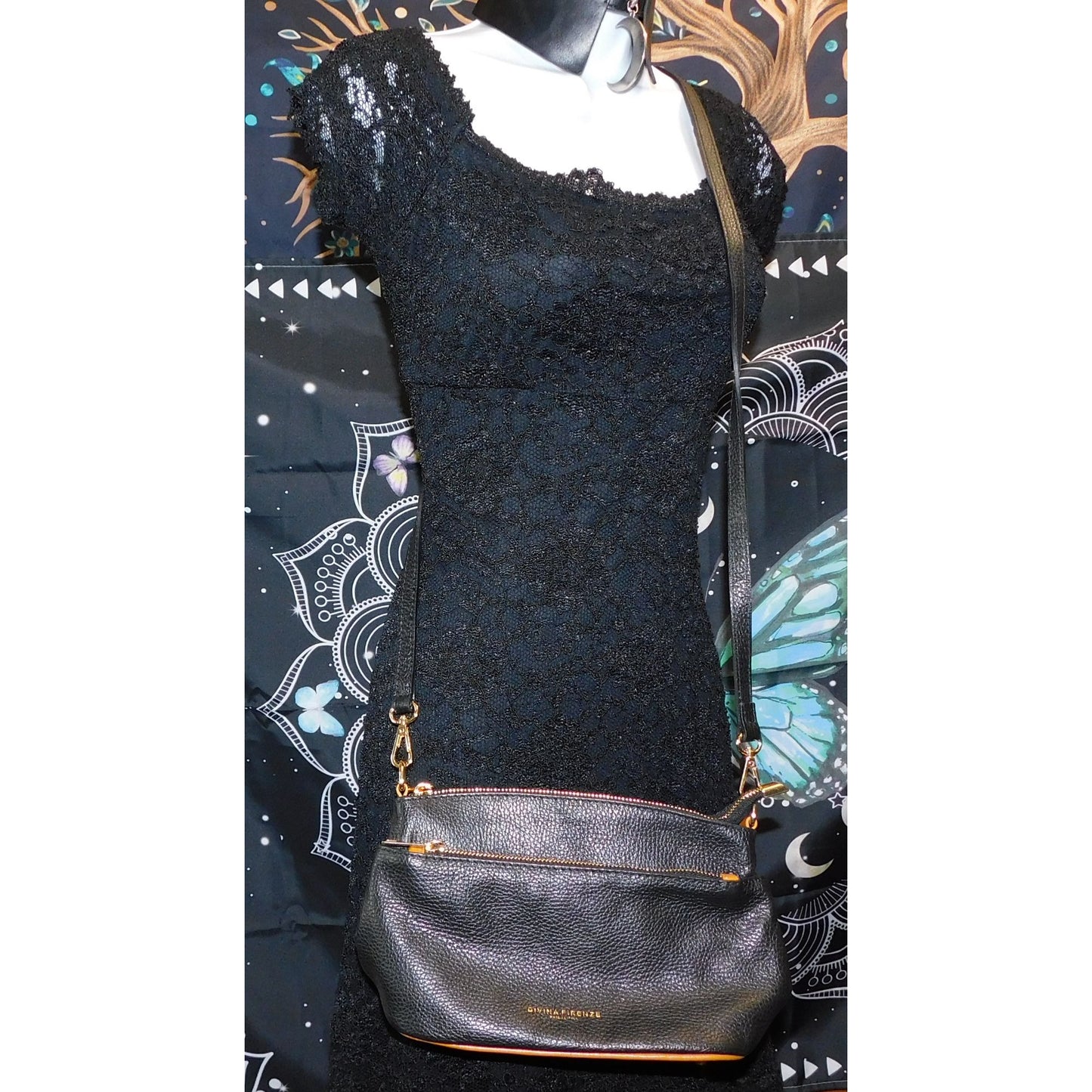 Divina Firenze Black Leather Crossbody Purse