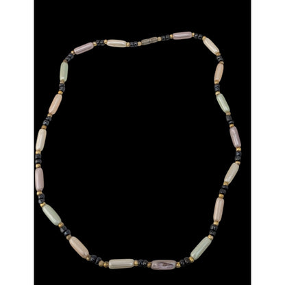 Vintage Y2K Coquette Pastel Faux Pearl Beaded Necklace Pink Green Black Gold Tone