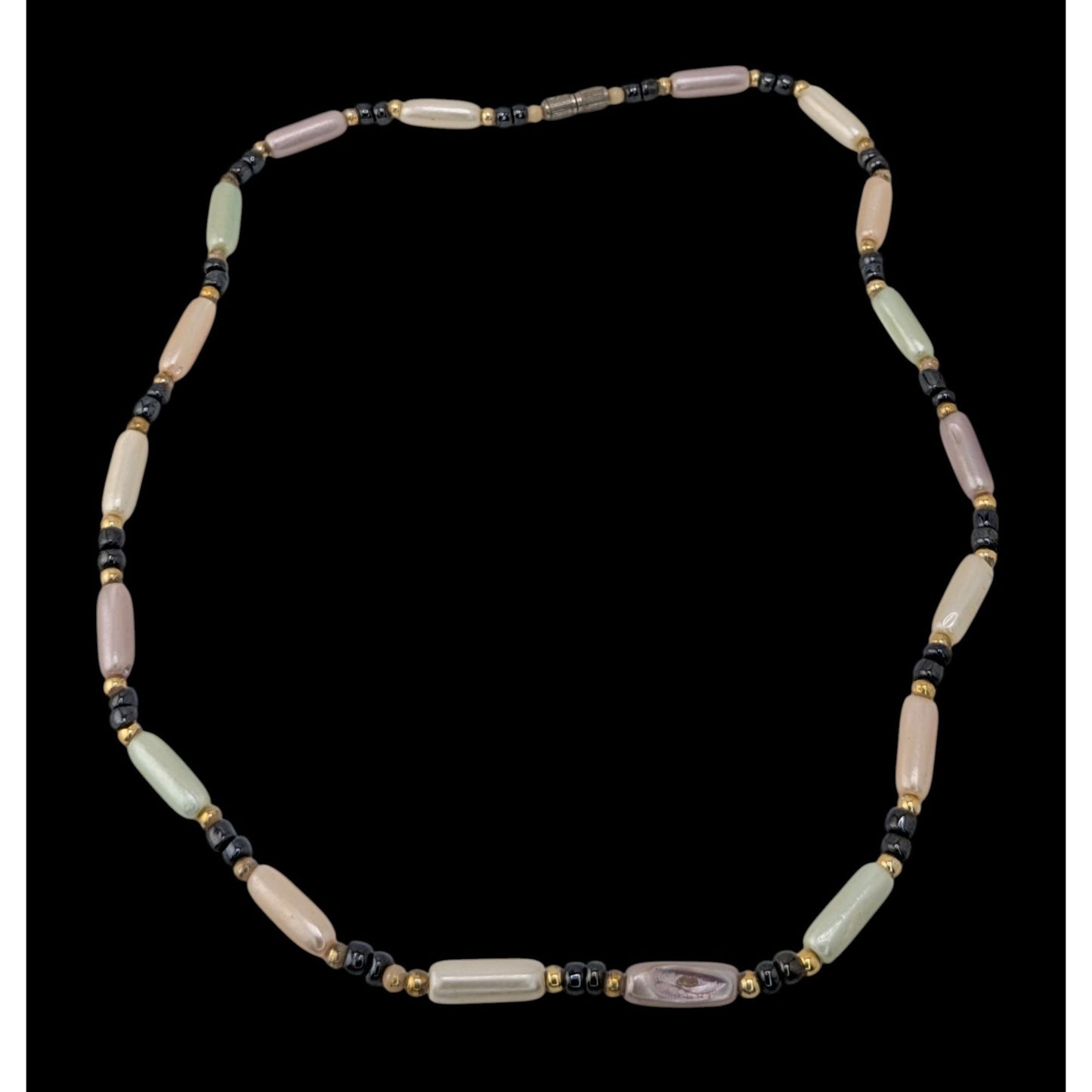 Vintage Y2K Coquette Pastel Faux Pearl Beaded Necklace Pink Green Black Gold Tone