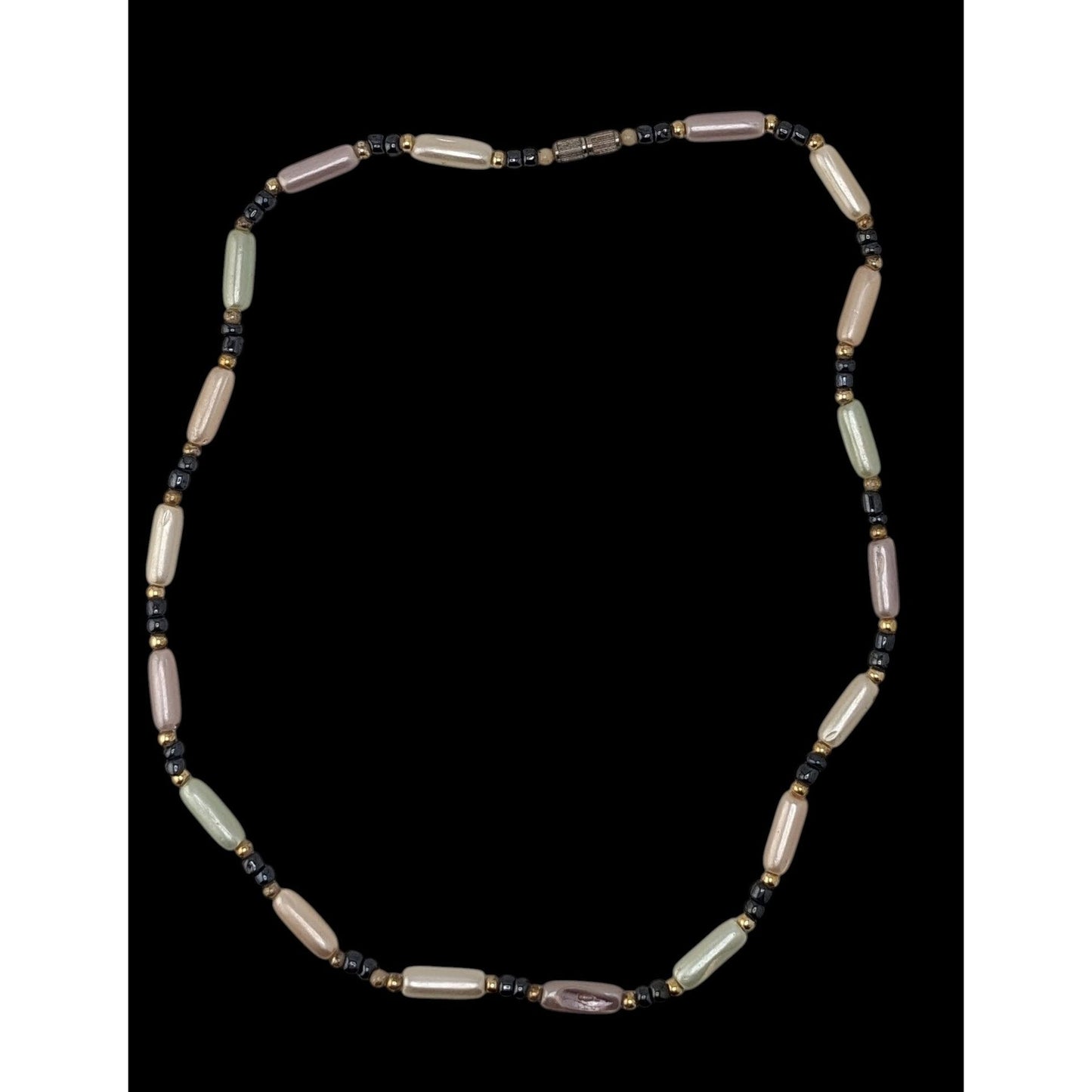 Vintage Y2K Coquette Pastel Faux Pearl Beaded Necklace Pink Green Black Gold Tone
