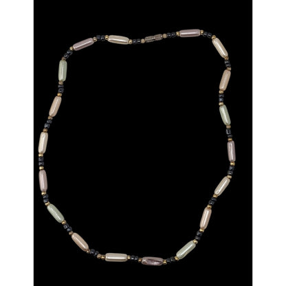 Vintage Y2K Coquette Pastel Faux Pearl Beaded Necklace Pink Green Black Gold Tone