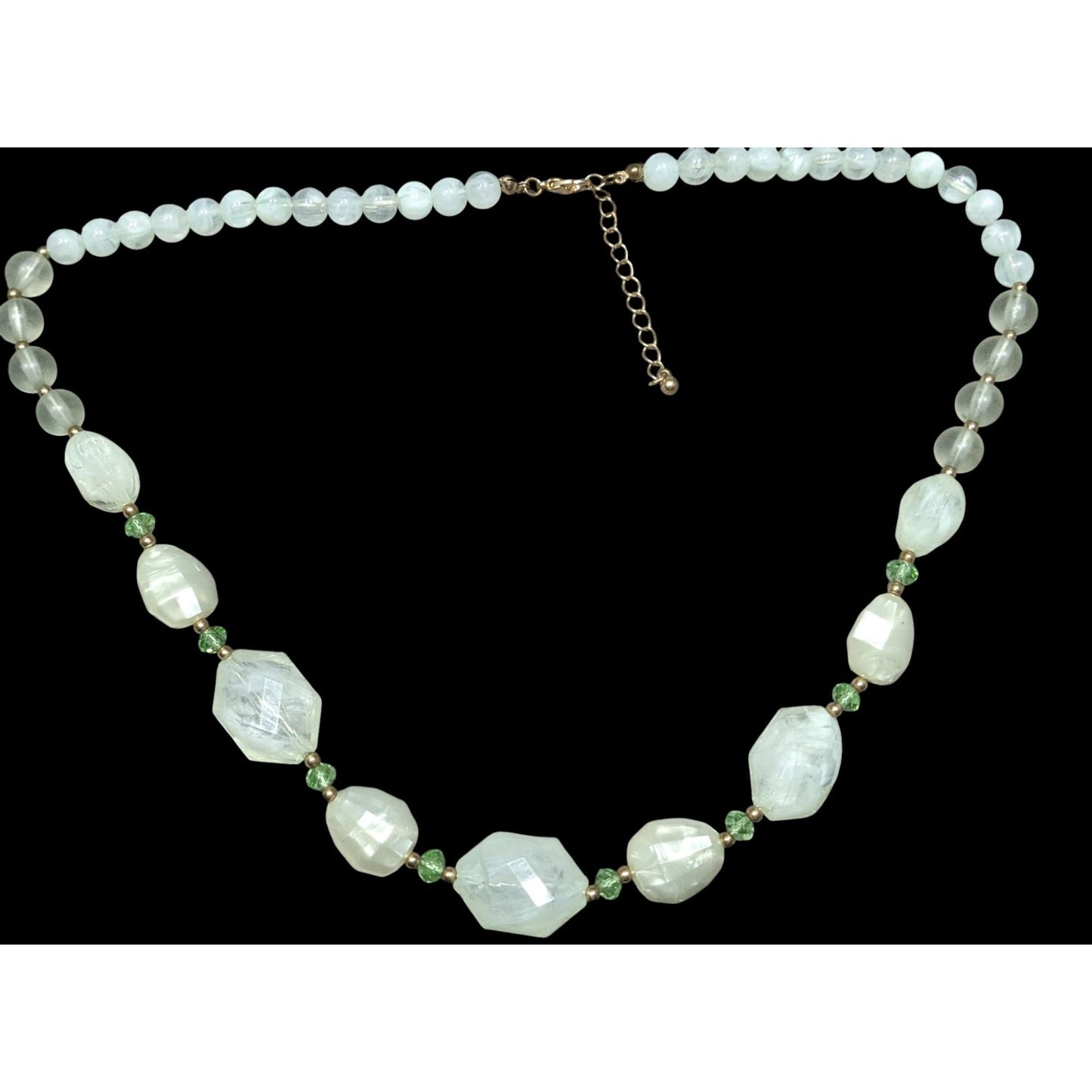 Frosted Mint Beaded Necklace With Gold Tone Accents