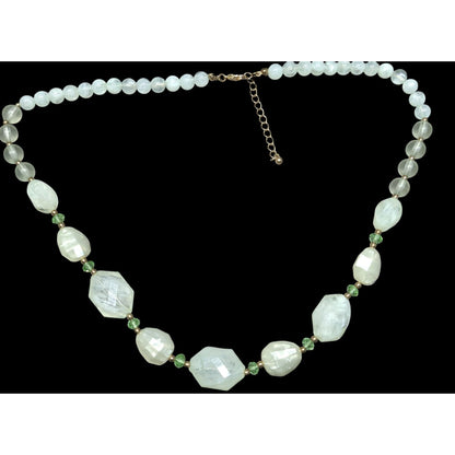 Frosted Mint Beaded Necklace With Gold Tone Accents