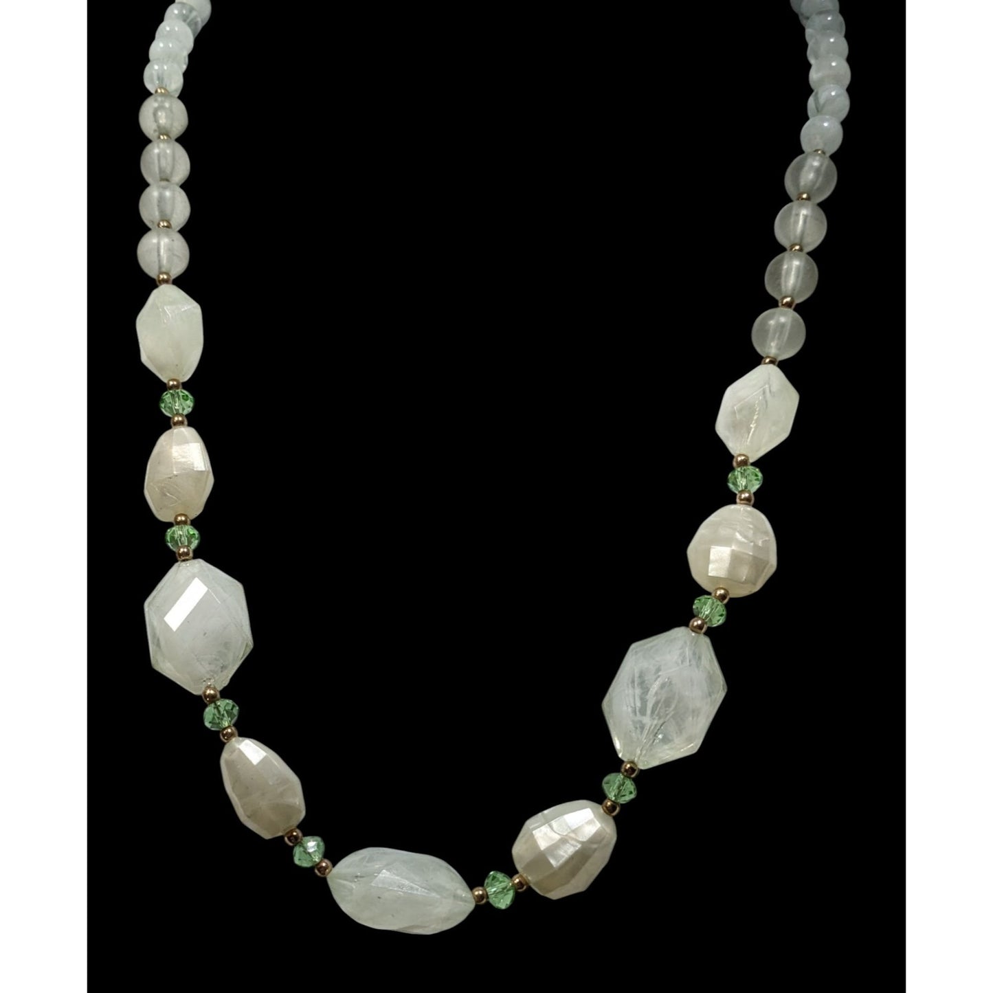 Frosted Mint Beaded Necklace With Gold Tone Accents