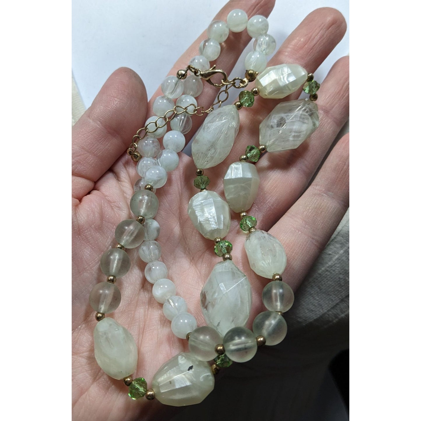 Frosted Mint Beaded Necklace With Gold Tone Accents