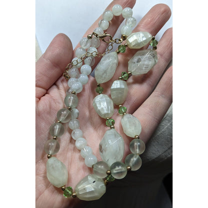 Frosted Mint Beaded Necklace With Gold Tone Accents