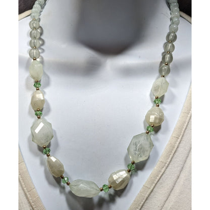 Frosted Mint Beaded Necklace With Gold Tone Accents