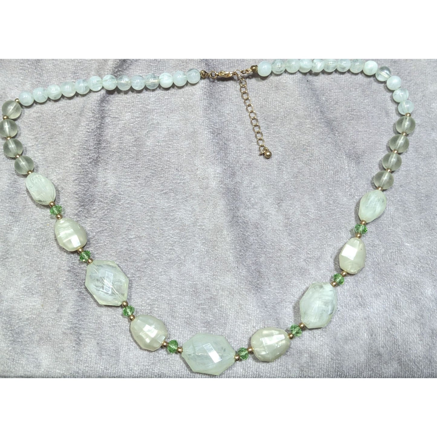 Frosted Mint Beaded Necklace With Gold Tone Accents