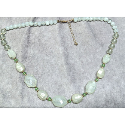Frosted Mint Beaded Necklace With Gold Tone Accents