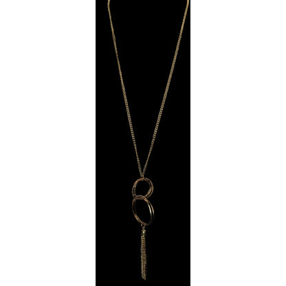 Gold Double Ring Pendant Necklace Chain Tassel Boho Statement Jewelry