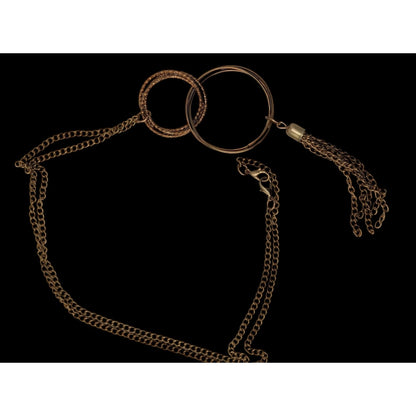 Gold Double Ring Pendant Necklace Chain Tassel Boho Statement Jewelry