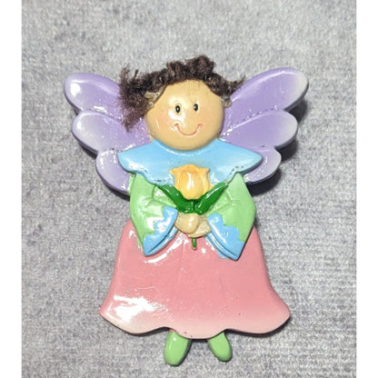 Vintage Wood-Look Spring Garden Fairy Brooch