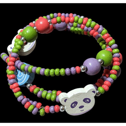 Candycore Rainbow Panda Beaded Coil Bracelet