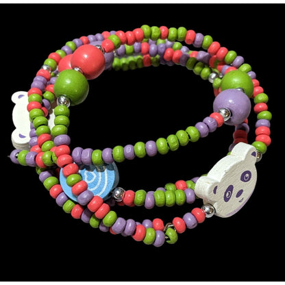 Candycore Rainbow Panda Beaded Coil Bracelet