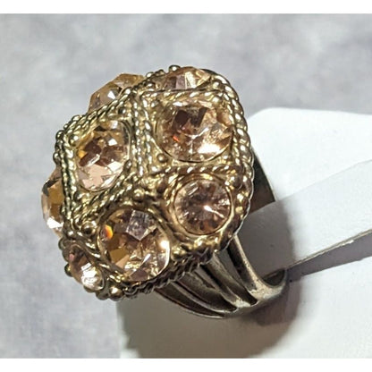 Champagne Gemmed Glam Gold Tone Statement Ring Size 7