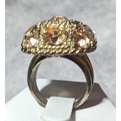 Champagne Gemmed Glam Gold Tone Statement Ring Size 7