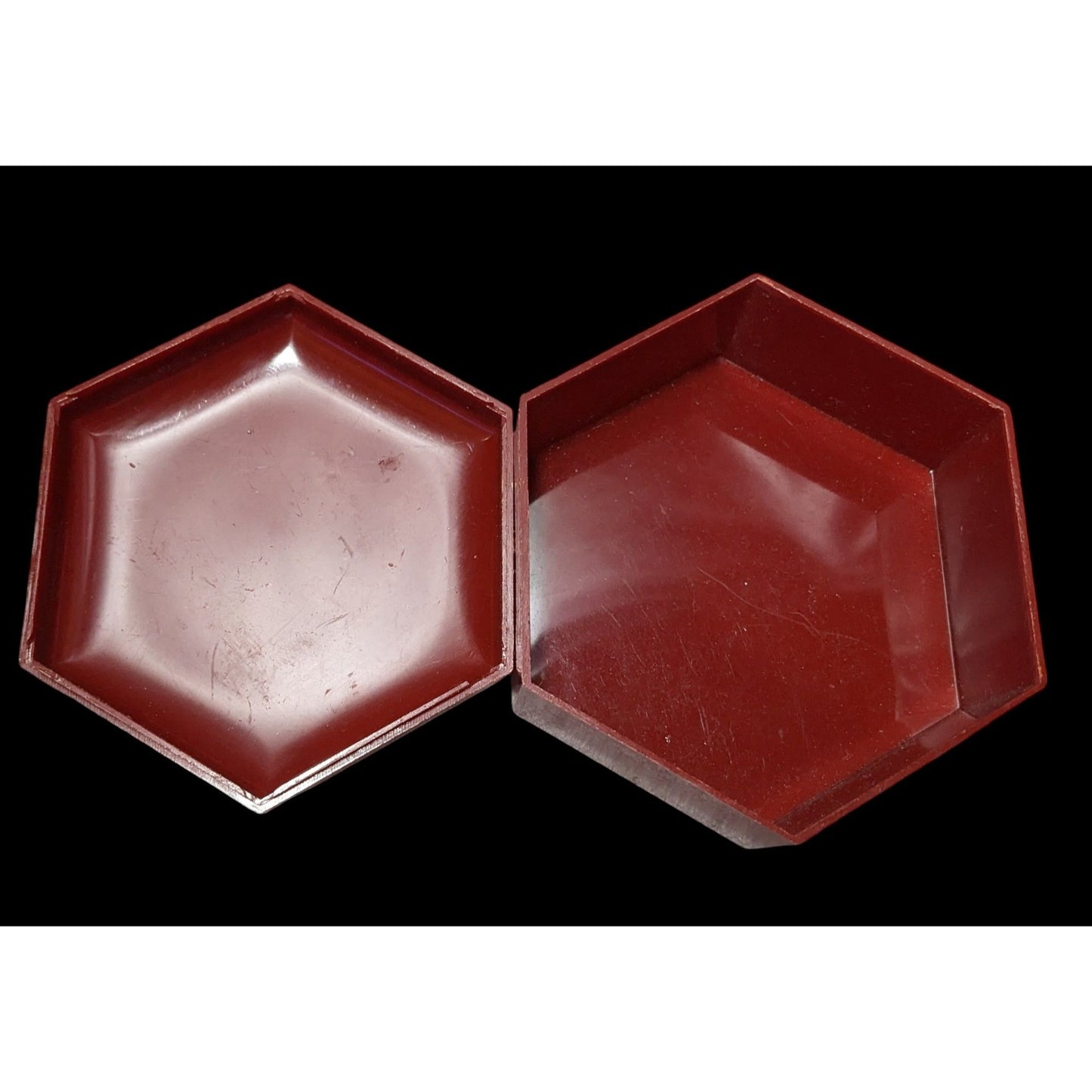 Vintage Floral Red Plastic Hexagonal Lidded Trinket Box