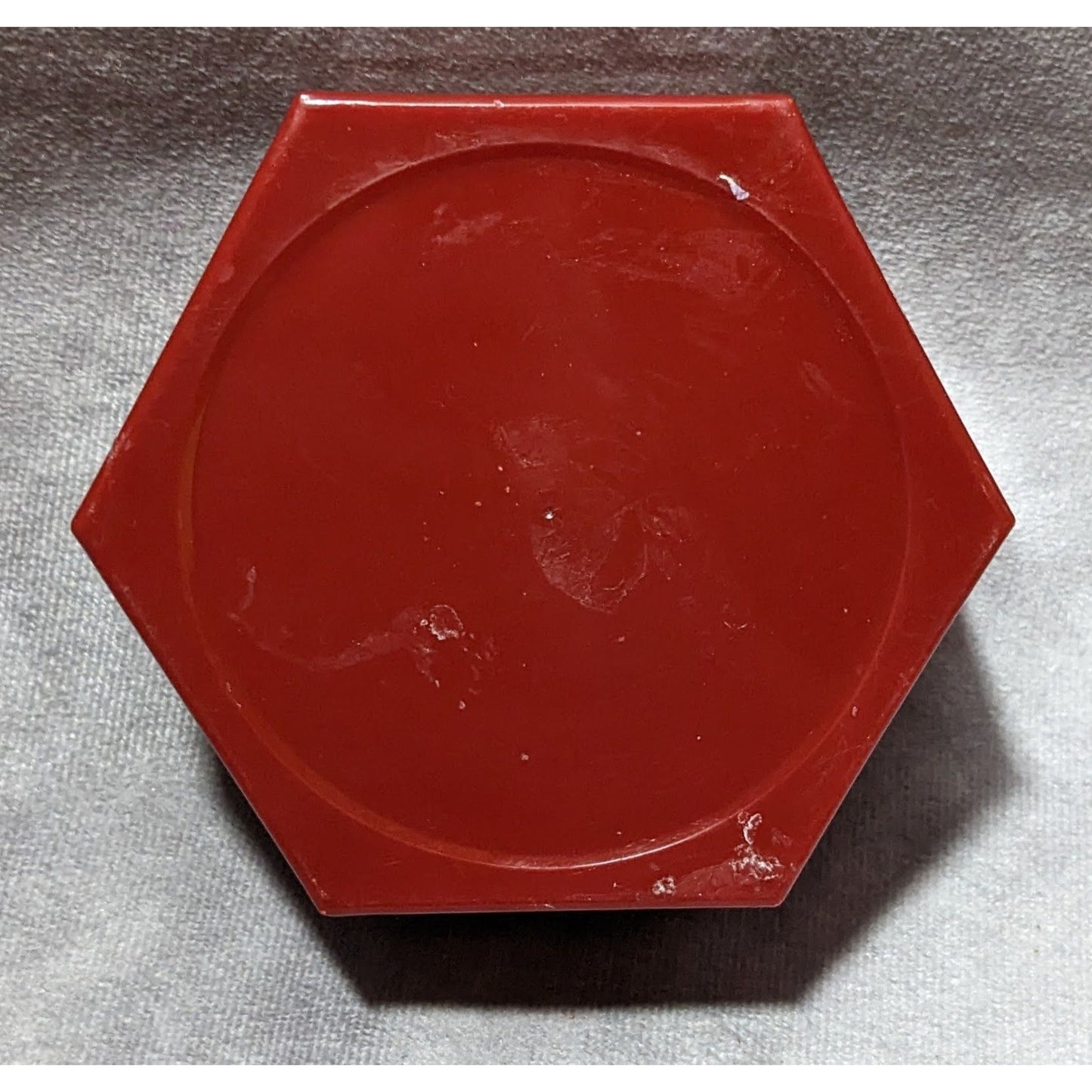 Vintage Floral Red Plastic Hexagonal Lidded Trinket Box