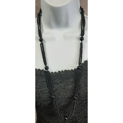 Black Beaded Gothic Glass Necklace Elegant Multi-Strand Design With Glossy Accents