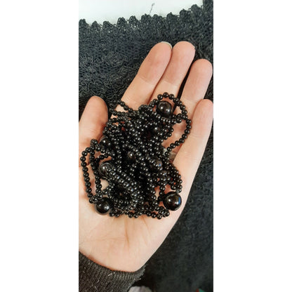 Black Beaded Gothic Glass Necklace Elegant Multi-Strand Design With Glossy Accents