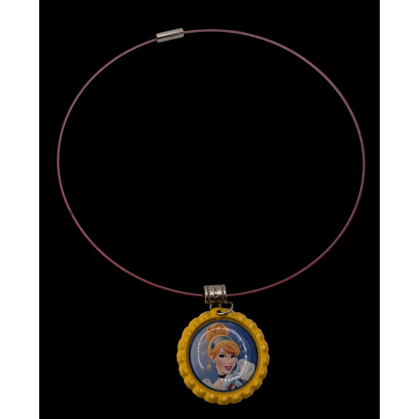Cinderella Bottle Cap Pendant Necklace Disney Princess Pink & Yellow Kidcore Charm