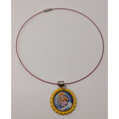 Cinderella Bottle Cap Pendant Necklace Disney Princess Pink & Yellow Kidcore Charm