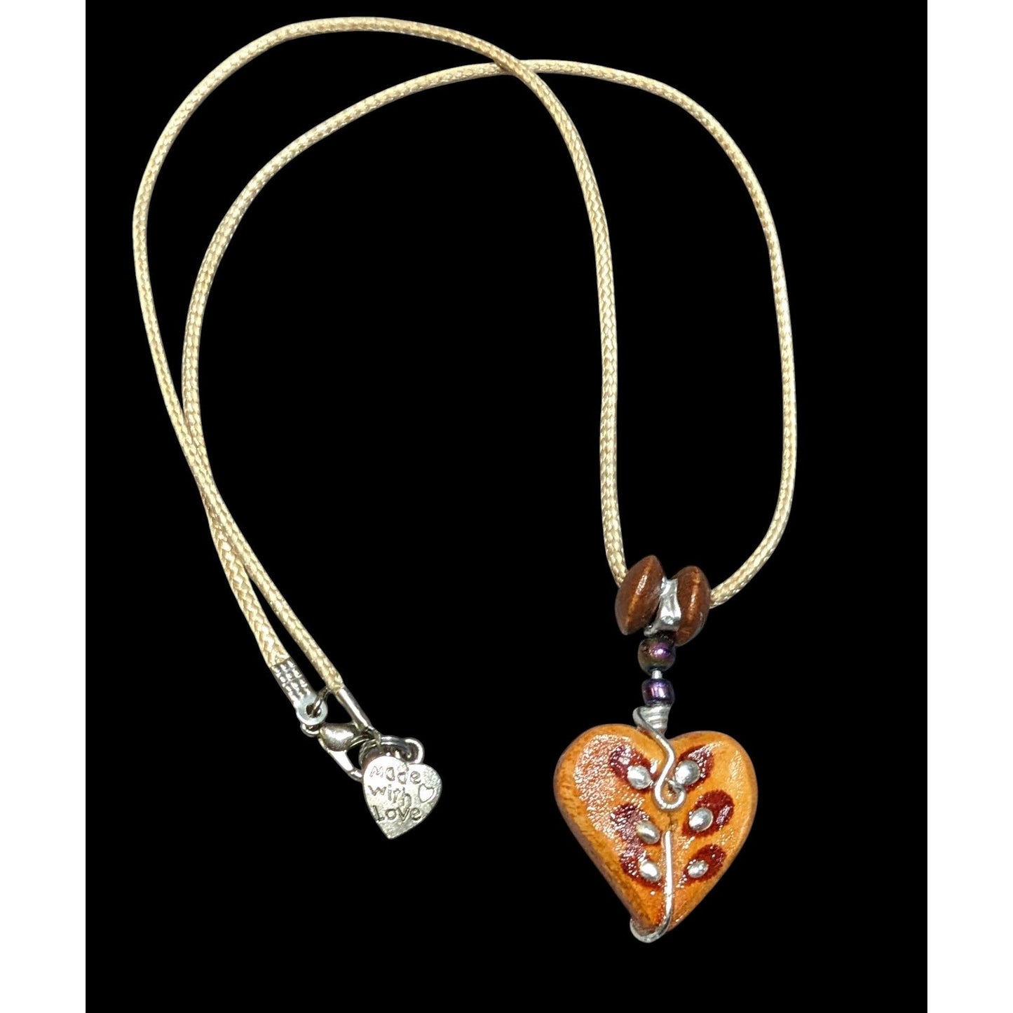 Handmade Fairycore Carved Wood Heart Pendant Necklace