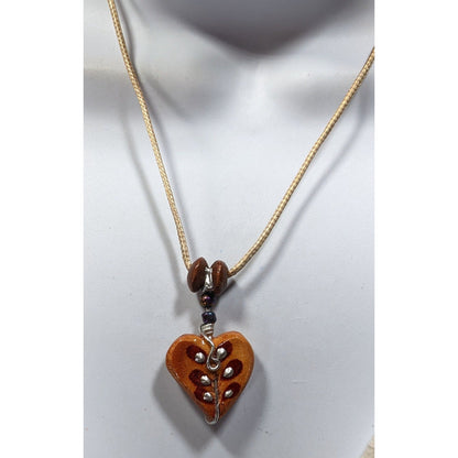 Handmade Fairycore Carved Wood Heart Pendant Necklace
