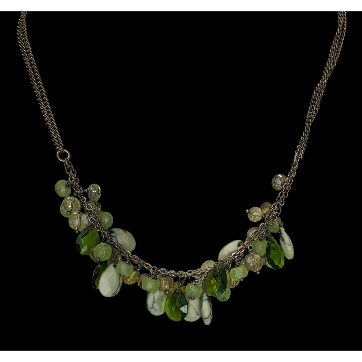 Kenneth Cole Vintage Green Beaded Fringe Necklace 16 Inch Boho Statement