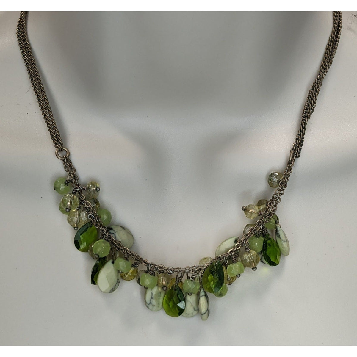 Kenneth Cole Vintage Green Beaded Fringe Necklace 16 Inch Boho Statement