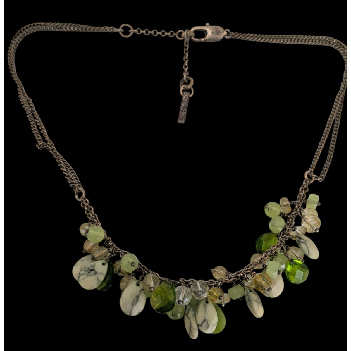 Kenneth Cole Vintage Green Beaded Fringe Necklace 16 Inch Boho Statement