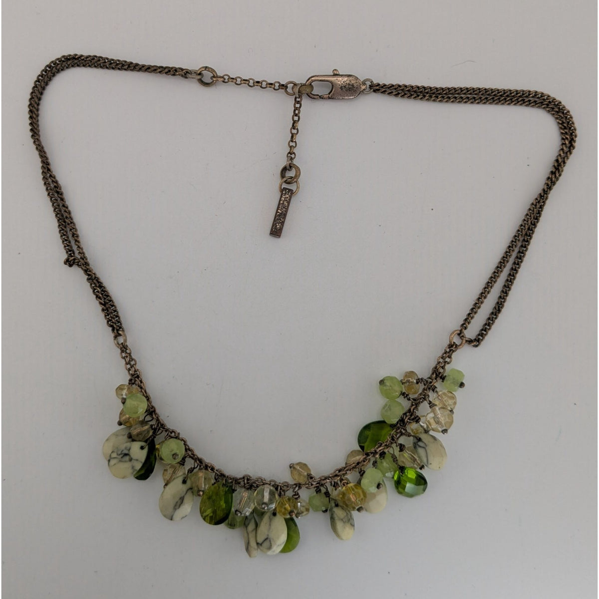 Kenneth Cole Vintage Green Beaded Fringe Necklace 16 Inch Boho Statement