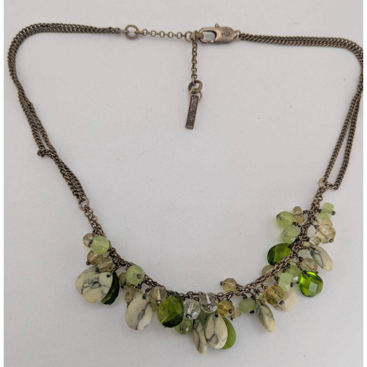 Kenneth Cole Vintage Green Beaded Fringe Necklace 16 Inch Boho Statement