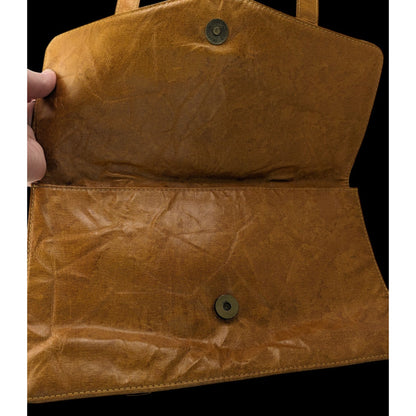 Retro Split Brown Faux Leather Clutch With Magnetic Closure 100% PVC Exterior & Cotton Lining