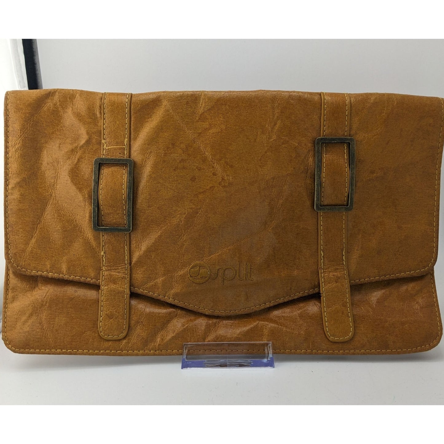 Retro Split Brown Faux Leather Clutch With Magnetic Closure 100% PVC Exterior & Cotton Lining