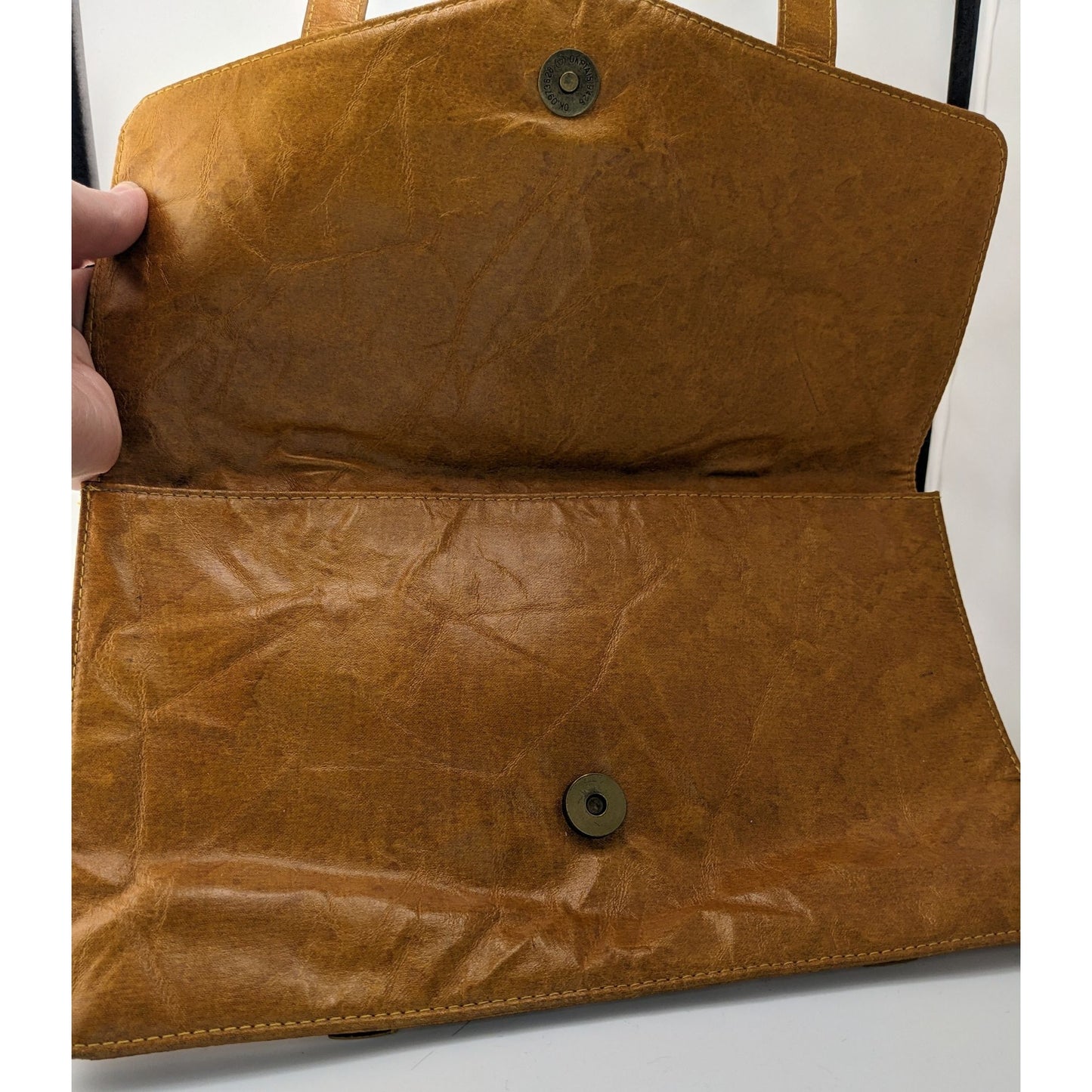 Retro Split Brown Faux Leather Clutch With Magnetic Closure 100% PVC Exterior & Cotton Lining