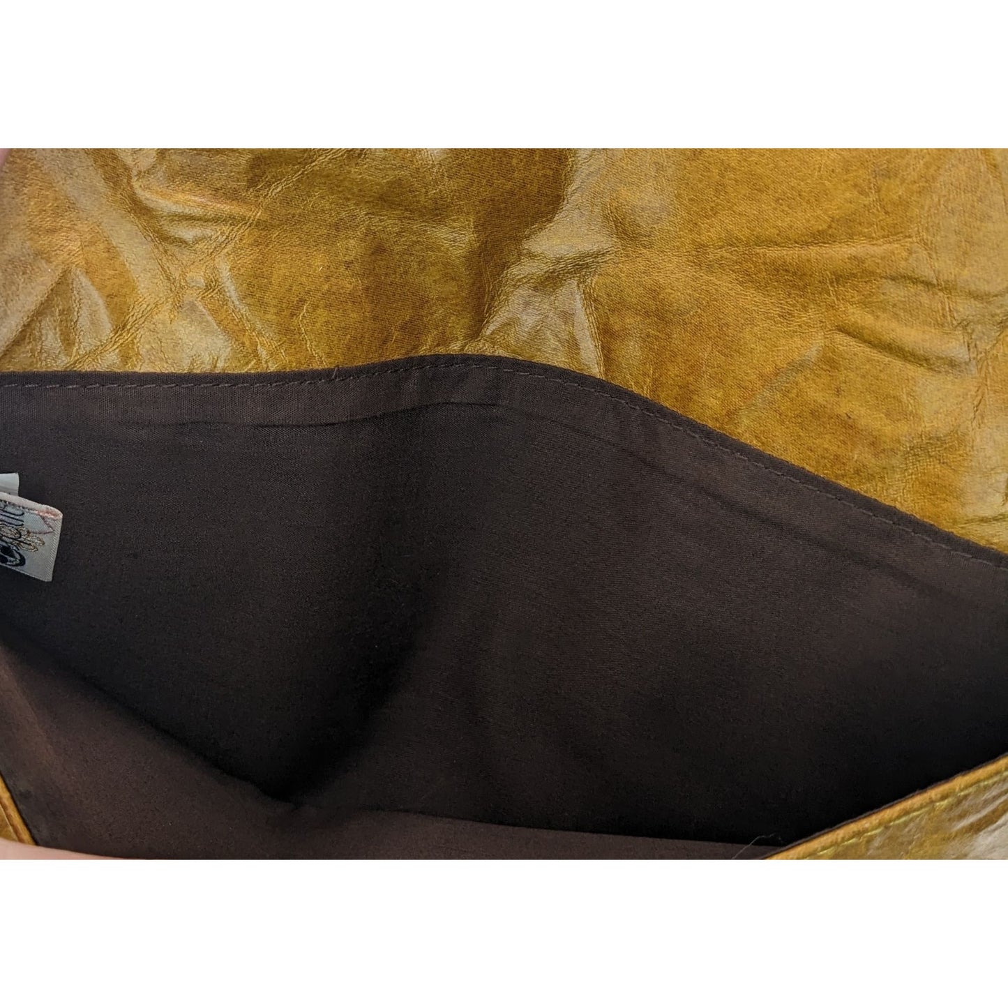 Retro Split Brown Faux Leather Clutch With Magnetic Closure 100% PVC Exterior & Cotton Lining