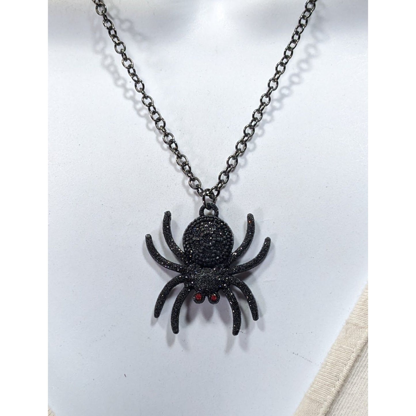 Gothic Halloween Black Glitter Spider Necklace