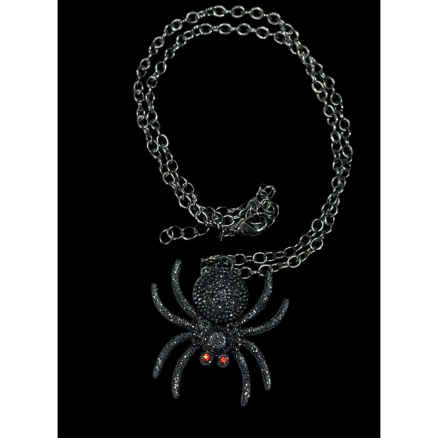 Gothic Halloween Black Glitter Spider Necklace